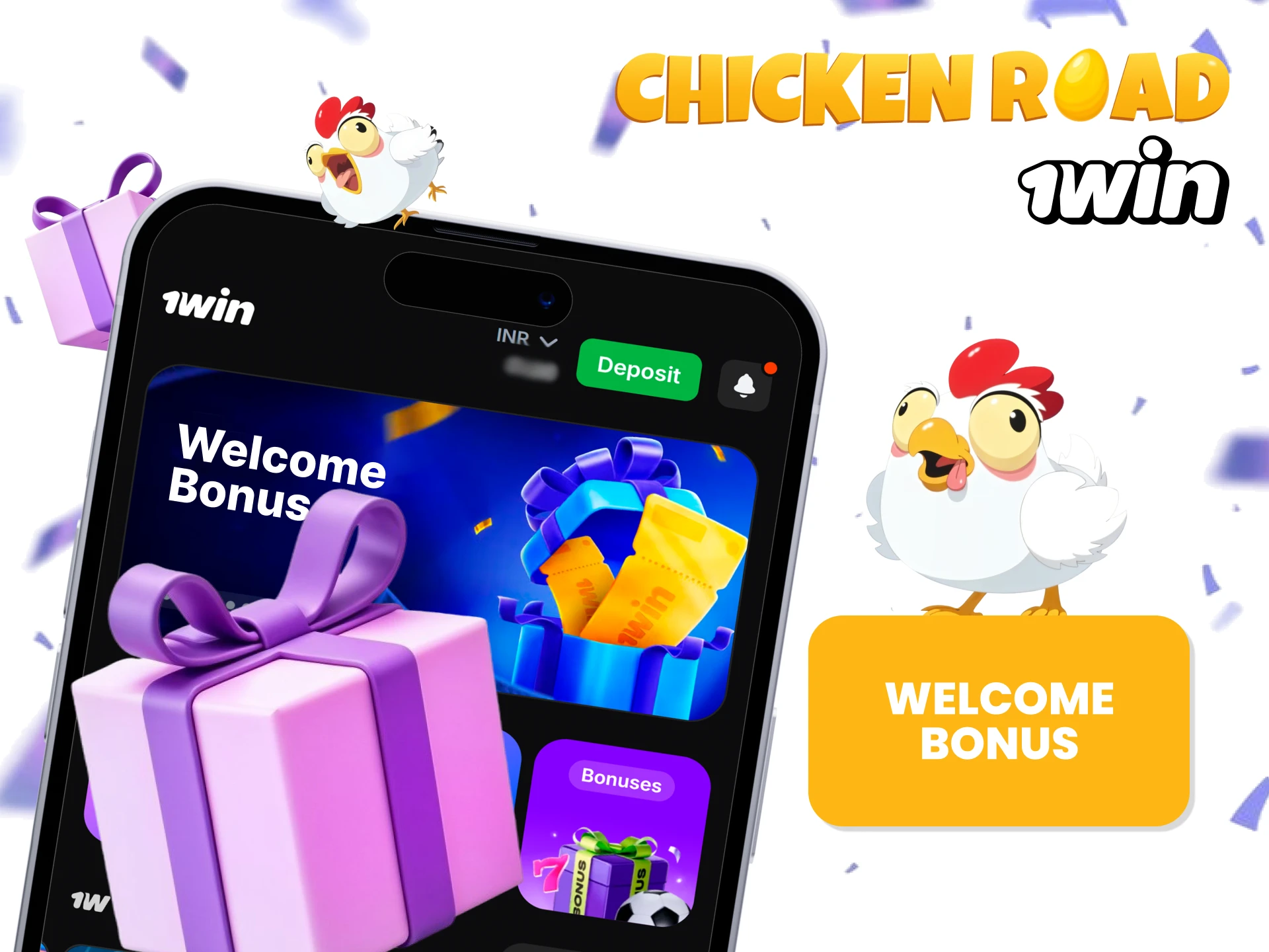 Get your welcome bonus for Chiken Road on 1win.