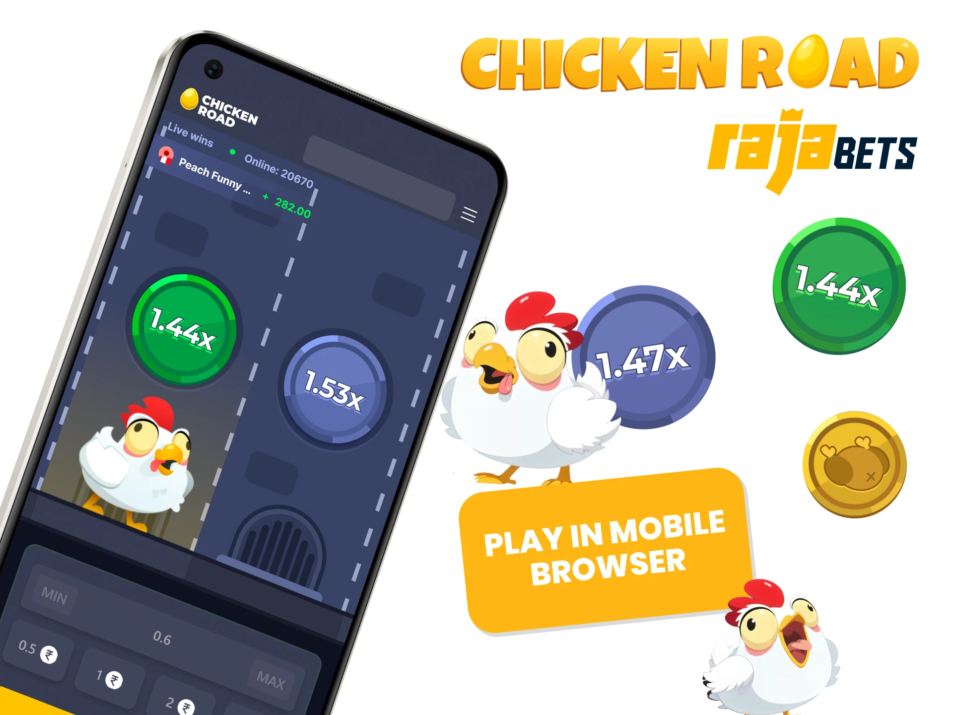 The RajaBets mobile version allows you to play Chicken Road without any problems.
