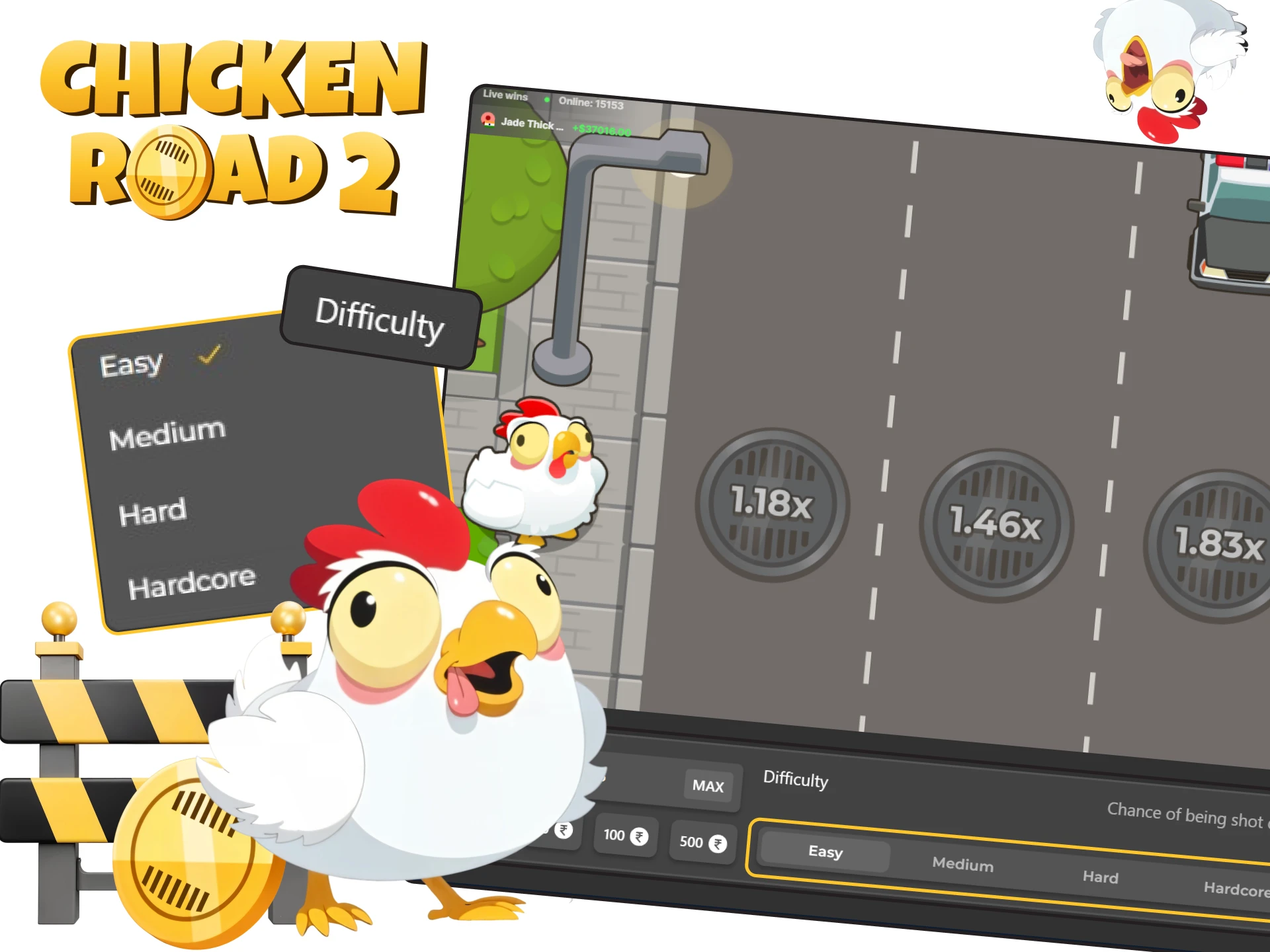 Difficulty modes in the game Chicken Road 2.0.