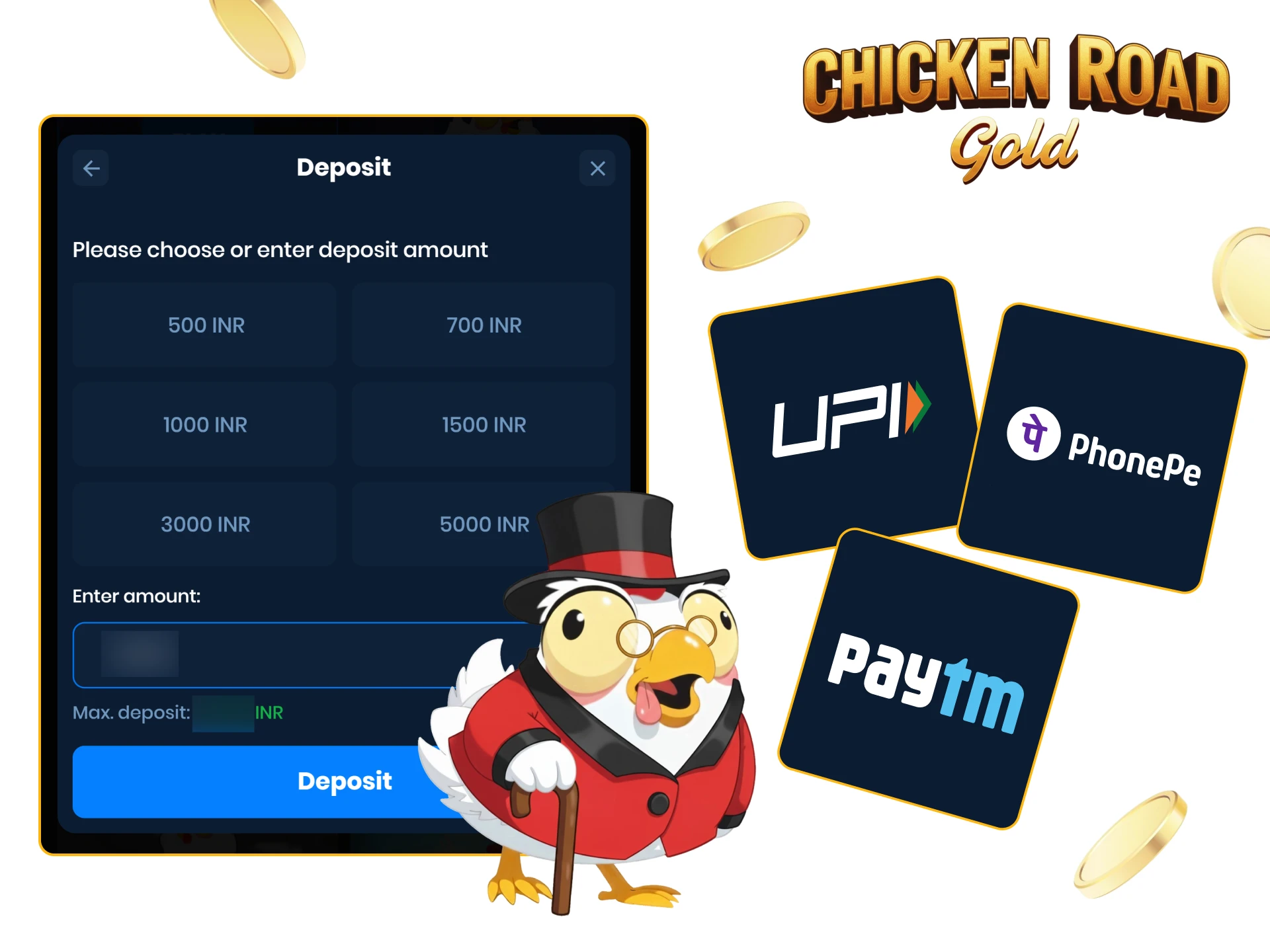 Available Deposit Methods for Chicken Road Gold Online and Mobile Casino Play.